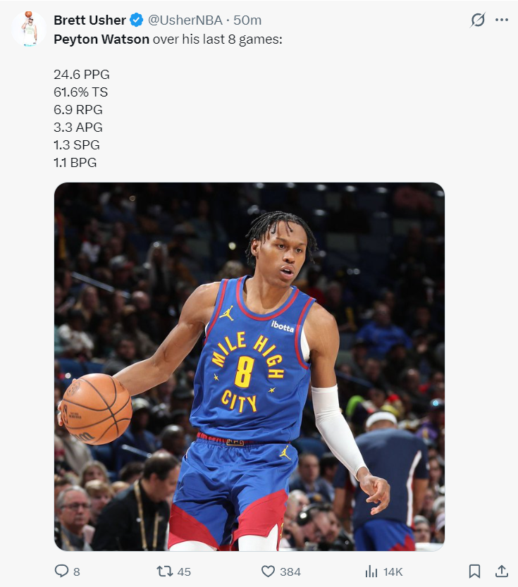 开云官方网站-无约基奇8战5胜！沃特森场均25+7被挺MIP 在场+18今夏可冲亿元